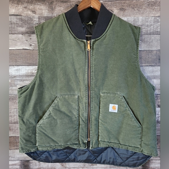 Carhartt Other - VIintage Carhartt Quilted Lined Duck Canvas Green Full Zip Vest Men's XXL